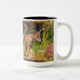 Summer Coyote Wildlife Painting Two-Tone Coffee Mug