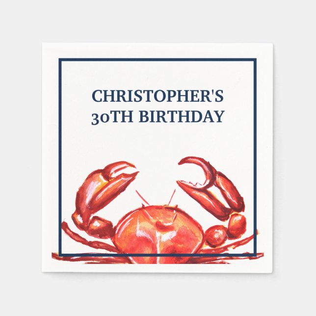 Summer Crab 30th Birthday Party Napkin (Front)