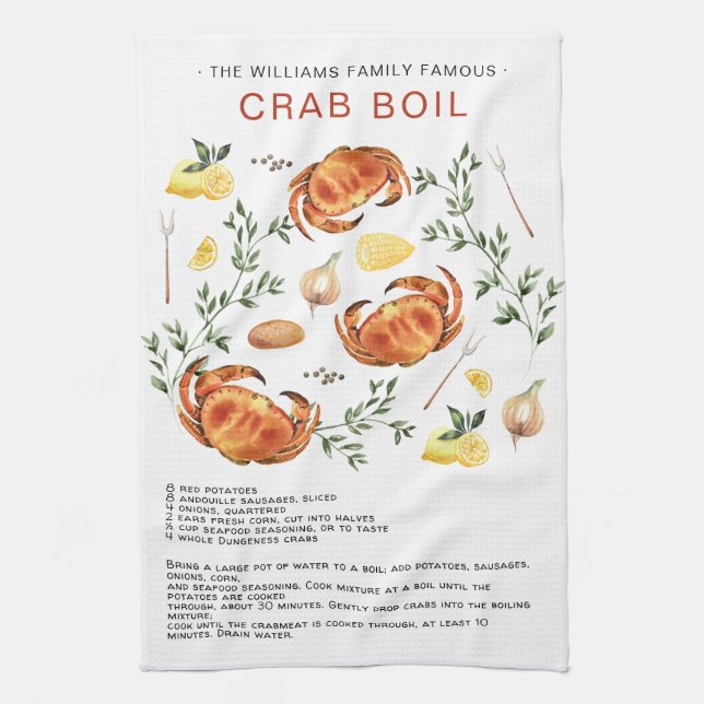 Summer Crab Boil | Recipe Heirloom Tea Towel (Vertical)