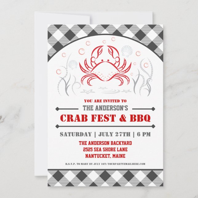 Summer Crab Fest & BBQ Party Invitation (Front)