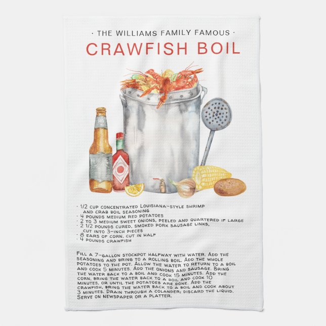 Summer Crawfish Boil | Recipe Heirloom Tea Towel (Vertical)
