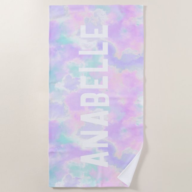 Summer Custom Name Pastel Tie Dye  Beach Towel (Front)