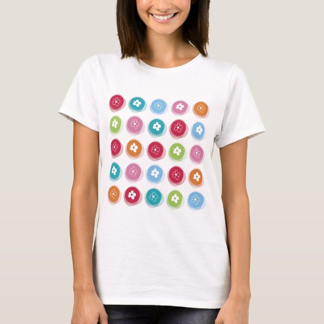 Summer Cute Daisy Flower Fuzzy Dots Colourful Fun T-Shirt (Front)