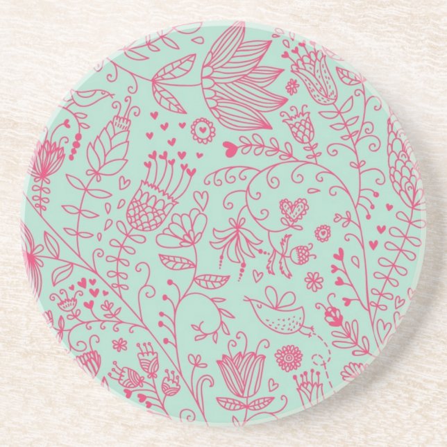 Summer cute floral pattern coaster (Front)