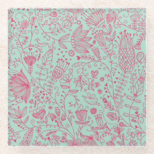 Summer cute floral pattern glass coaster