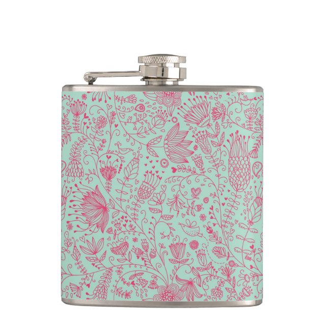 Summer cute floral pattern hip flask (Front)