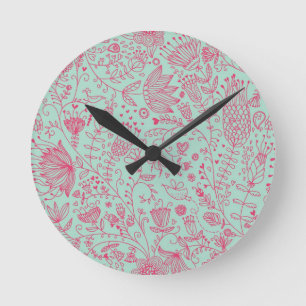 Summer cute floral pattern round clock