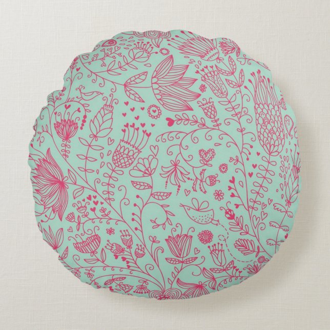 Summer cute floral pattern round cushion (Front)