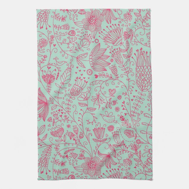 Summer cute floral pattern tea towel (Vertical)