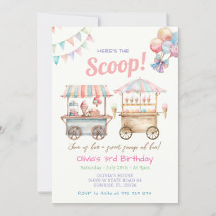 Summer Cute PasteI Ice Cream Truck 3rd Birthday  Invitation