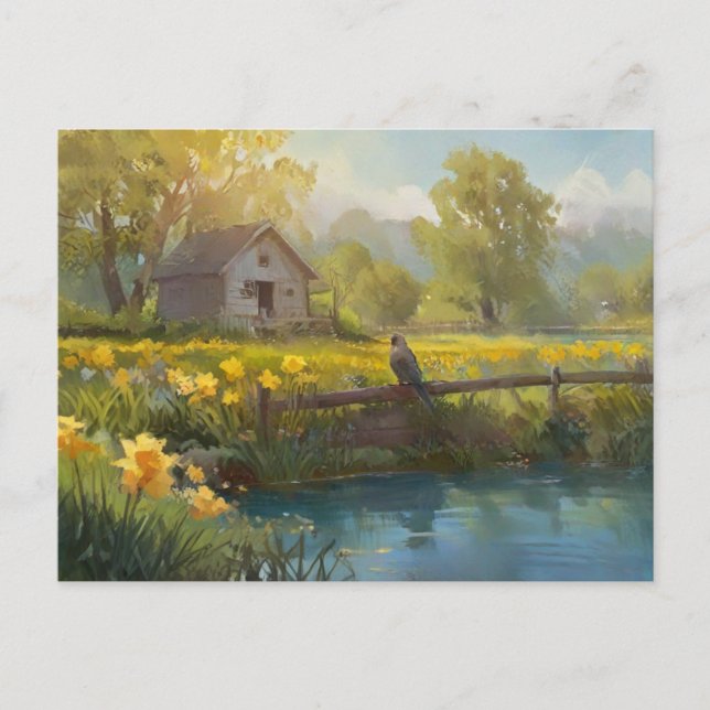 Summer Daffodils  Nature House Postcard Watercolor (Front)