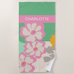 Summer Daisies Colour Blocks Modern Floral Beach Towel