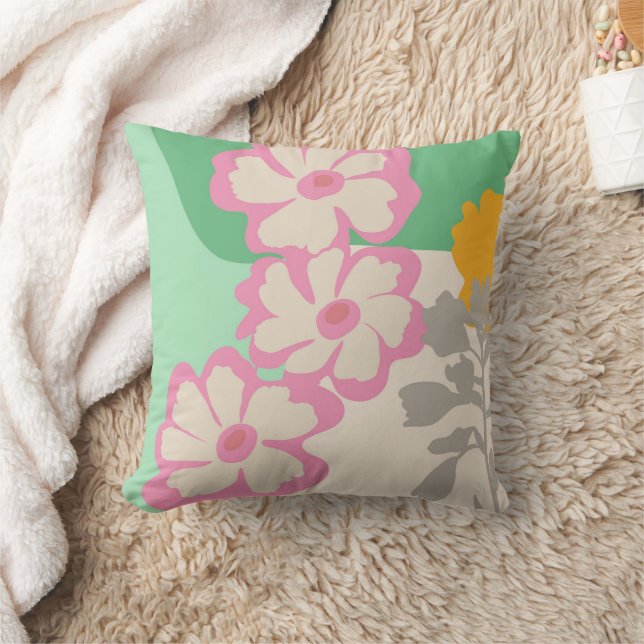Summer Daisies Colour Blocks Modern Floral  Cushion (Blanket)