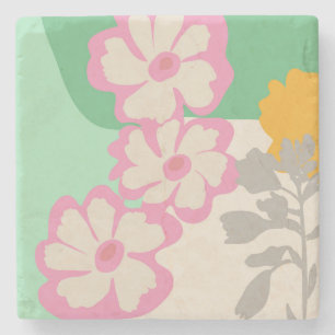 Summer Daisies Colour Blocks Modern Floral Stone Coaster