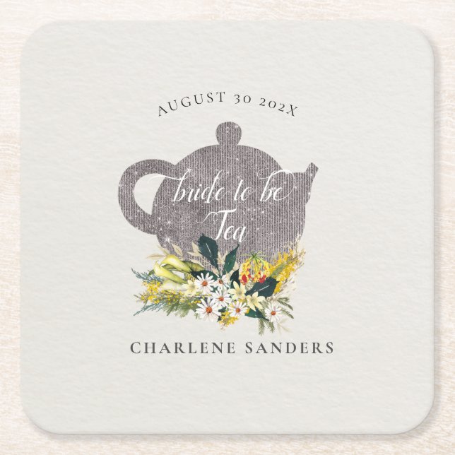 Summer Daisies Floral Floral Bridal Tea Square Paper Coaster (Front)