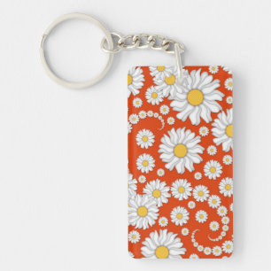 Summer Daisies on Bright Orange Key Ring