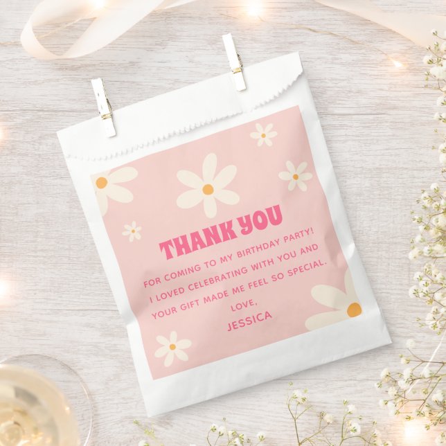 Summer Daisies Pink Kids' Birthday Thank You Favour Bag (Clipped)