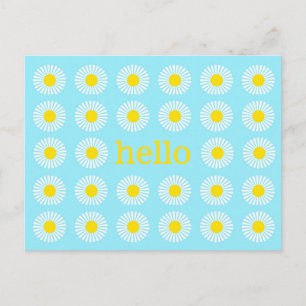 Summer Daisy Blue and Yellow Hello Postcard