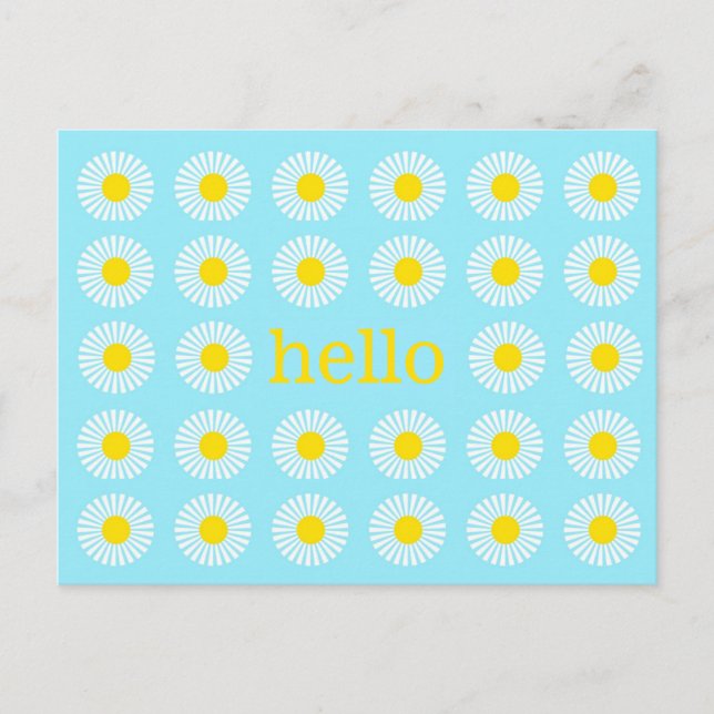 Summer Daisy Blue and Yellow Hello Postcard (Front)