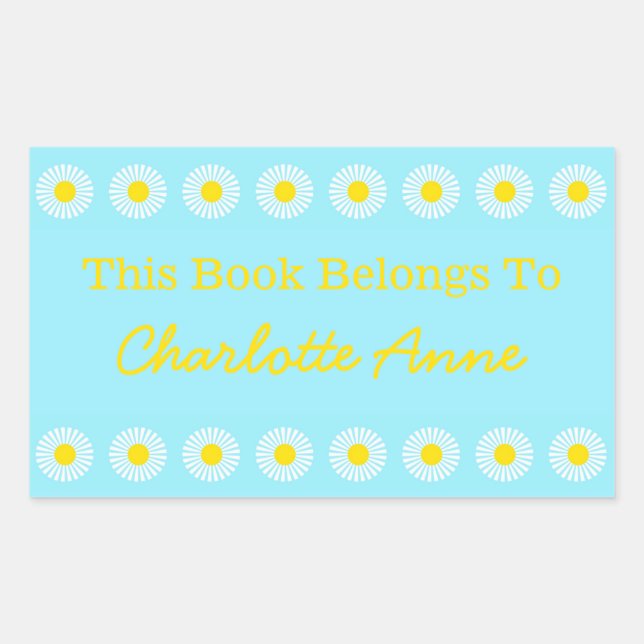 Summer Daisy Personalised Book Plate Rectangular Sticker (Front)