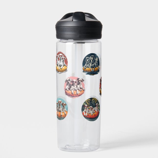 Summer Dalmatian Dogs In Pool Floaties Water Bottle (Front)