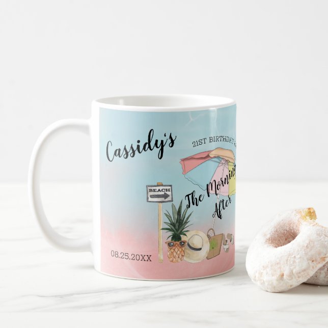 Summer Day at the Beach 21st Birthday  Party Coffee Mug (With Donut)