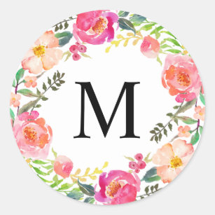 Summer Day Monogram Classic Round Sticker