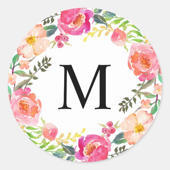 Summer Day Monogram Classic Round Sticker (Front)