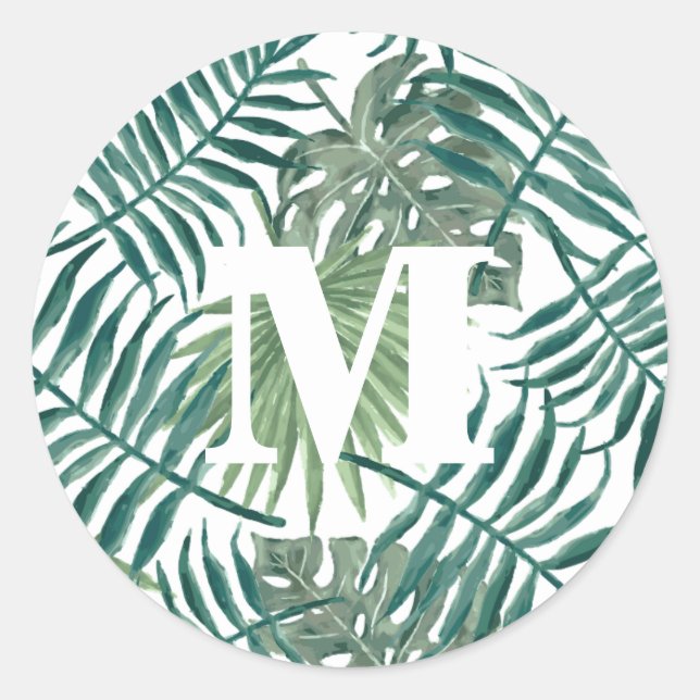 Summer Day Monogram Classic Tropical Pool Party Round Sticker (Front)