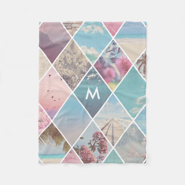 Summer Diamond Pattern Monogram Fleece Blanket (Front)