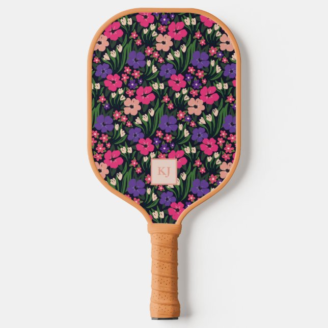 Summer Ditsy Floral Monogrammed Pickleball Paddle (Front)