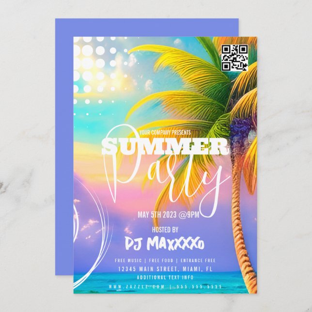 Summer DJ Event Beach Party Club Flyer C Invitation (Front/Back)