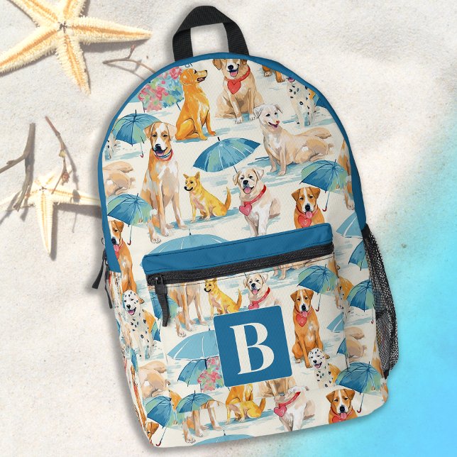 Summer Dogs Colourful Personalised Monogram Patter Printed Backpack (Creator Uploaded)