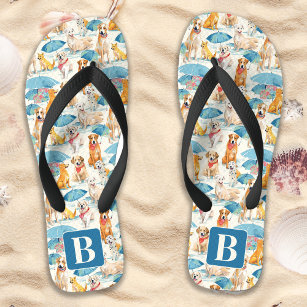 Summer Dogs Colourful Personalised Monogram Patter Thongs