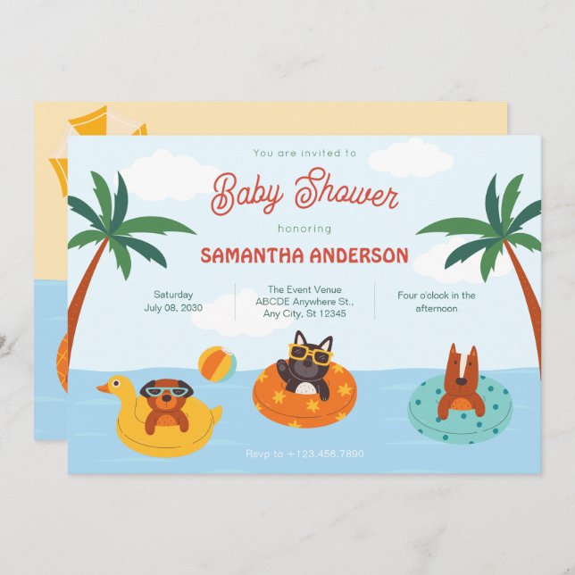 Summer dogs on the beach Baby Shower Invitation (Front/Back)