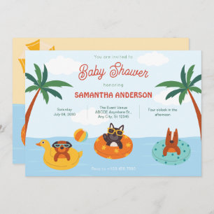 Summer dogs on the beach Baby Shower Invitation