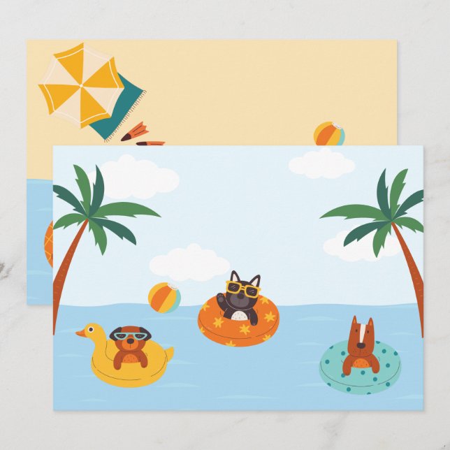Summer dogs on the beach  holiday card (Front/Back)
