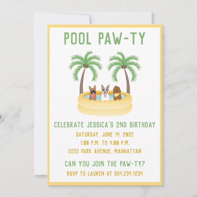 Summer Dogs Swimming Pool Invitation (Front)