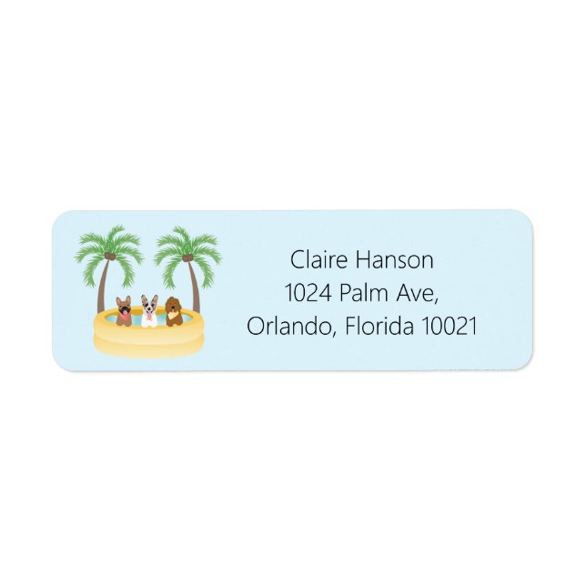 Summer Dogs Swimming Pool Return Address Label (Front)