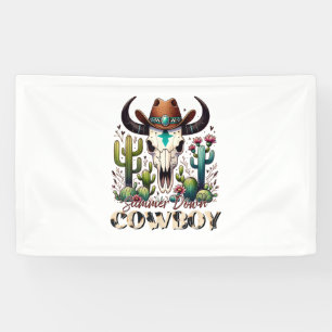Summer down Cowboy Cow Skull western cactus  Banner