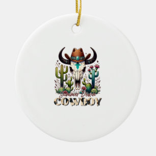 Summer down Cowboy Cow Skull western cactus Ceramic Ornament