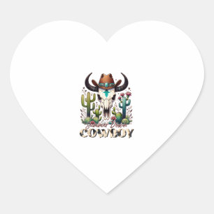 Summer down Cowboy Cow Skull western cactus Heart Sticker