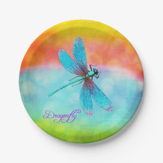Summer Dragonfly Rainbow Bright Decorative Paper Plate