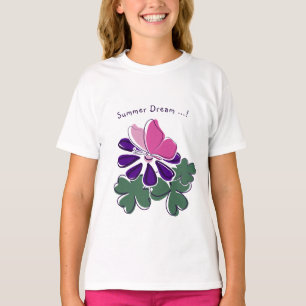 Summer Dream - Pink Butterfly Purple Flower Doodle T-Shirt