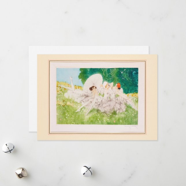 Summer Dreams, 1934 by Louis Icart Holiday Card (Front/Back In Situ)