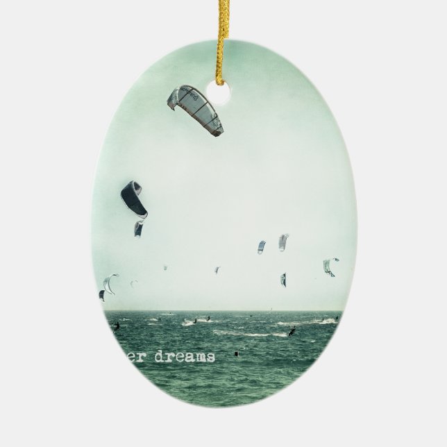 Summer dreams. Kite surf Ceramic Tree Decoration (Front)