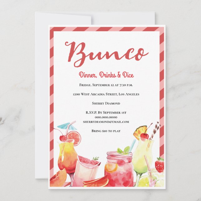Summer Drinks Bunco Invitation (Front)