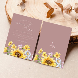 Summer Dusty Pink Sunflowers Monogram Wedding Invitation