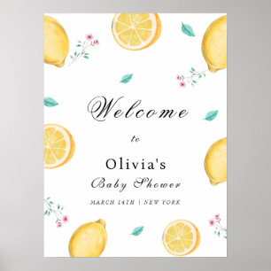 Summer Elegant Lemon Citrus Baby Shower Welcome Poster