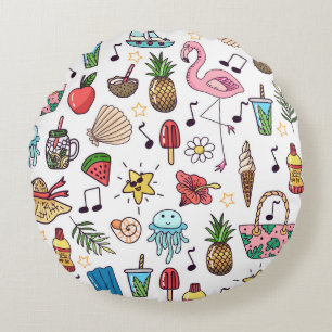 Summer Elements Vintage Seamless Pattern Round Cushion